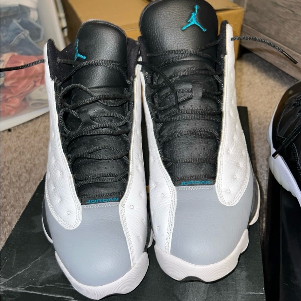 Jordan Sneakers Black White Gray with Teal Highlights